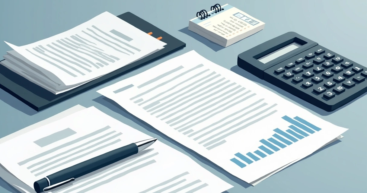 Papéis de cálculo de despesas funerárias e caneta na mesa. 