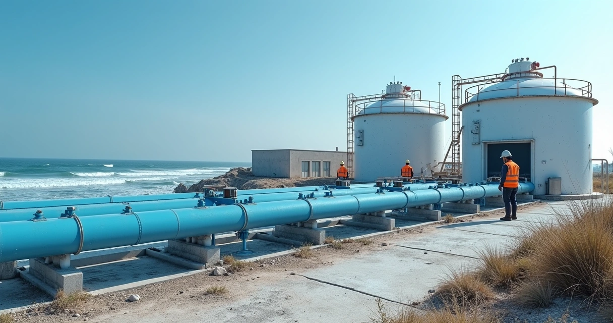 Instalação industrial de dessalinização à beira-mar 