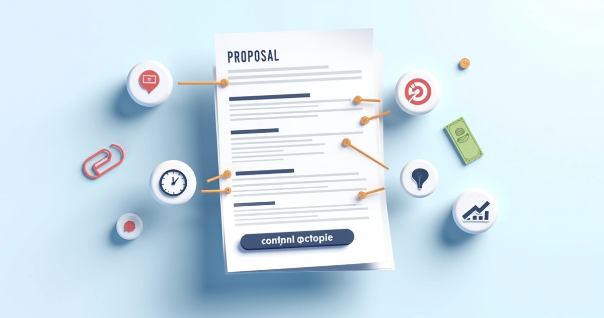 Elementos principais de uma proposta digital destacados em um documento 