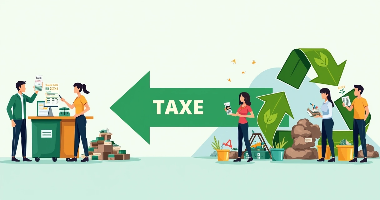 Seta conectando imposto pago por empresa a projetos de reciclagem aprovados