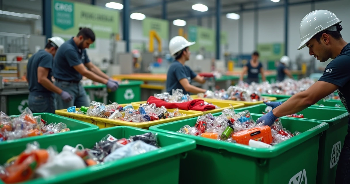 Brindes sendo reciclados em cooperativa ambiental 