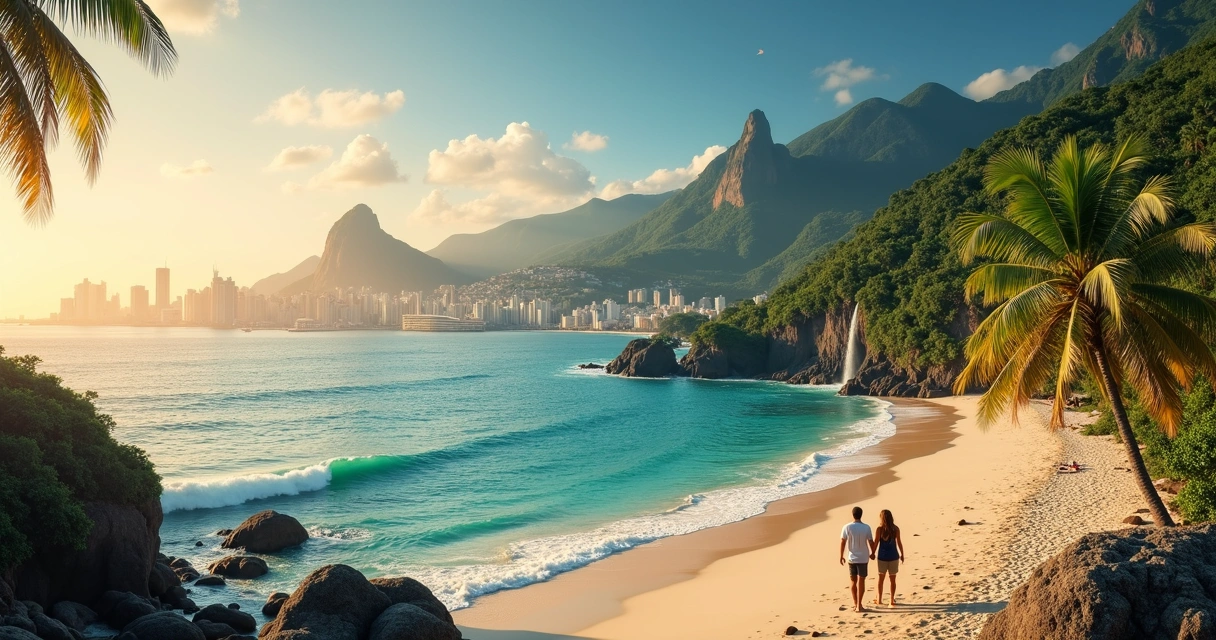 Montagem com paisagens famosas de diferentes destinos no Brasil ao pôr do sol 