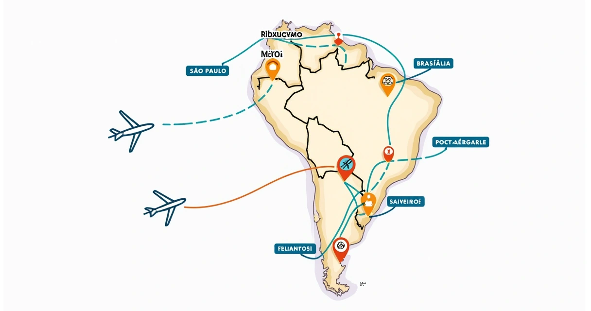 Ilustração de um mapa do Brasil com linhas conectando grandes cidades 