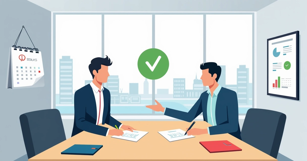 Reunión cordial entre empresa y colaborador firmando acuerdo de desvinculación 