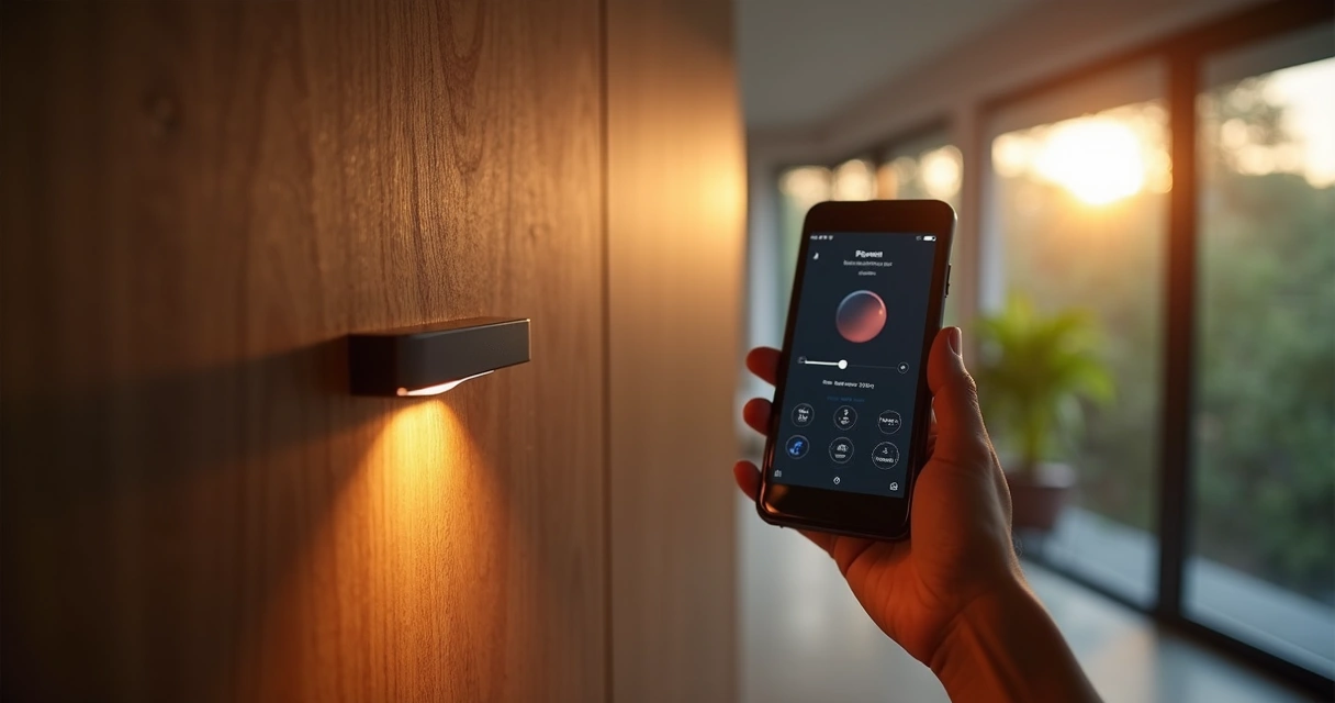 Detalhe de fita LED automatizada em painel com controle por aplicativo 