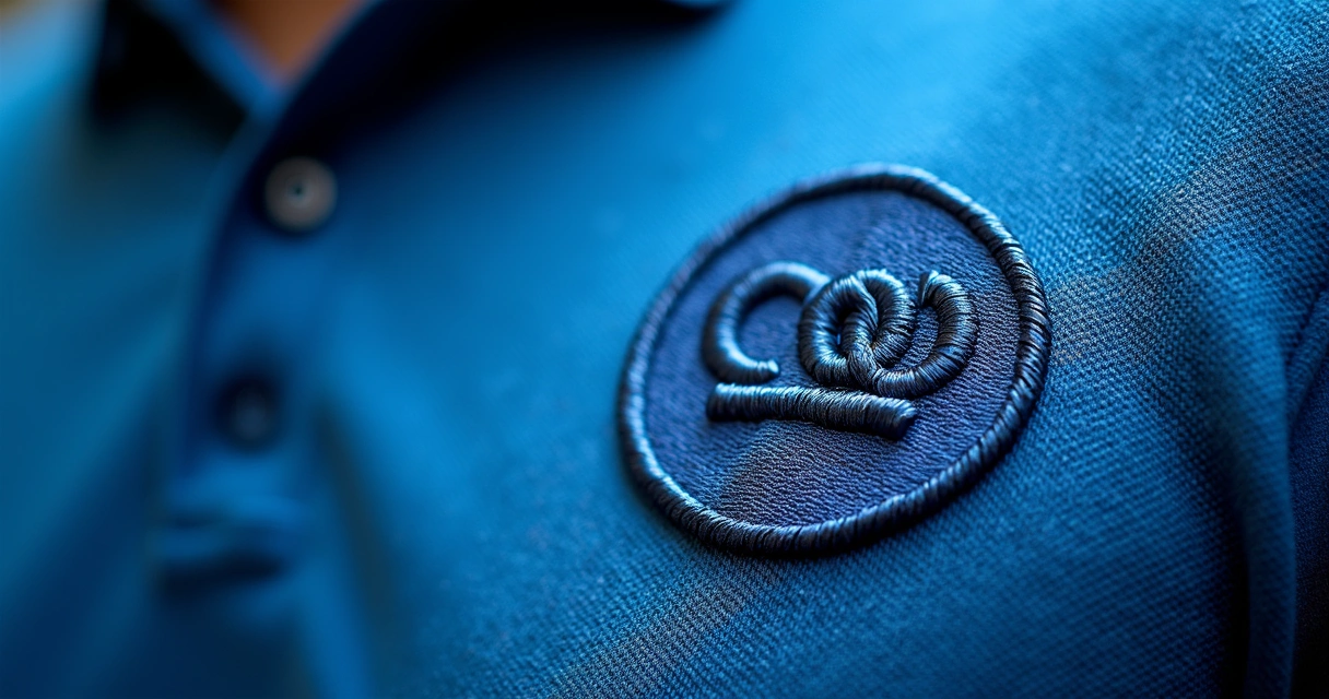 Close em bordado de logo em polo de empresa
