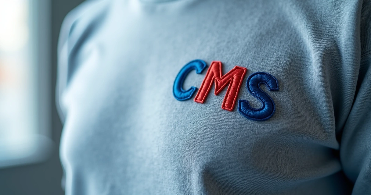 Detalhe em bordado em moletom corporativo cinza