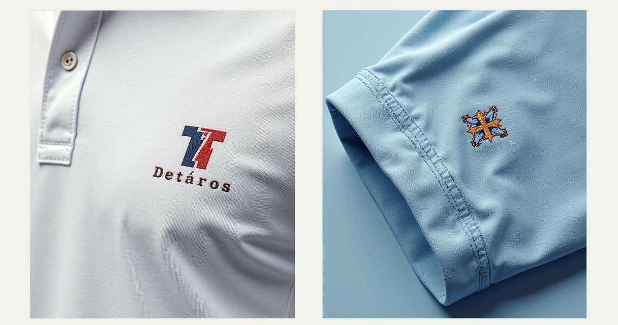 Detalhe de bordado e silk screen em camiseta de uniforme corporativo 