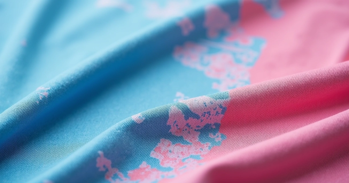 Detalhe em close de estampa colorida em tecido de algodão 