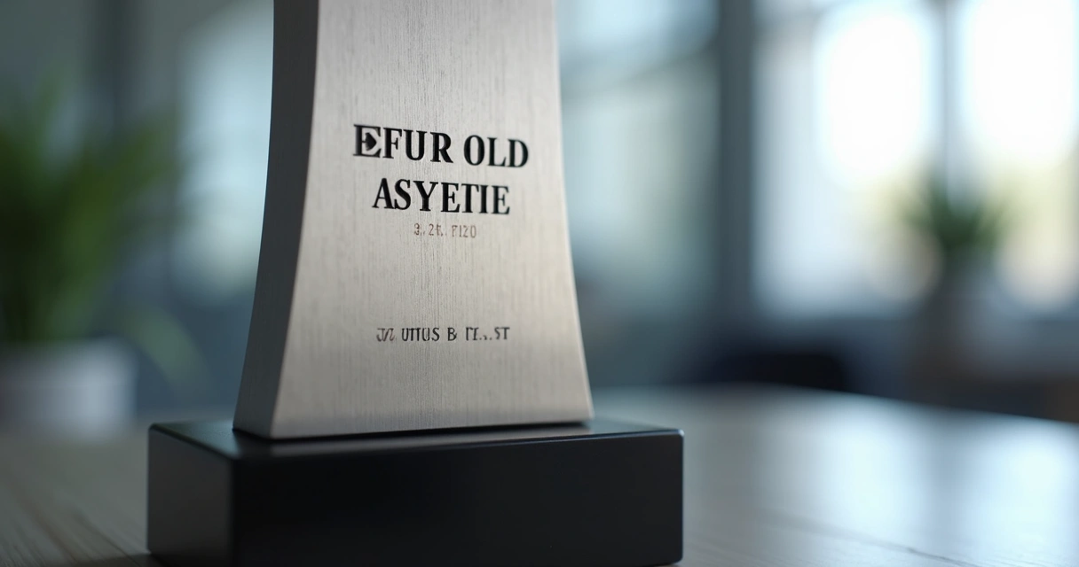 Detalhe de gravação em troféu de aço inox