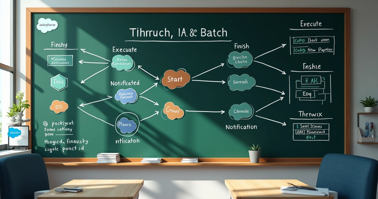 Quadro explicativo dos métodos start, execute e finish do Batch Apex 