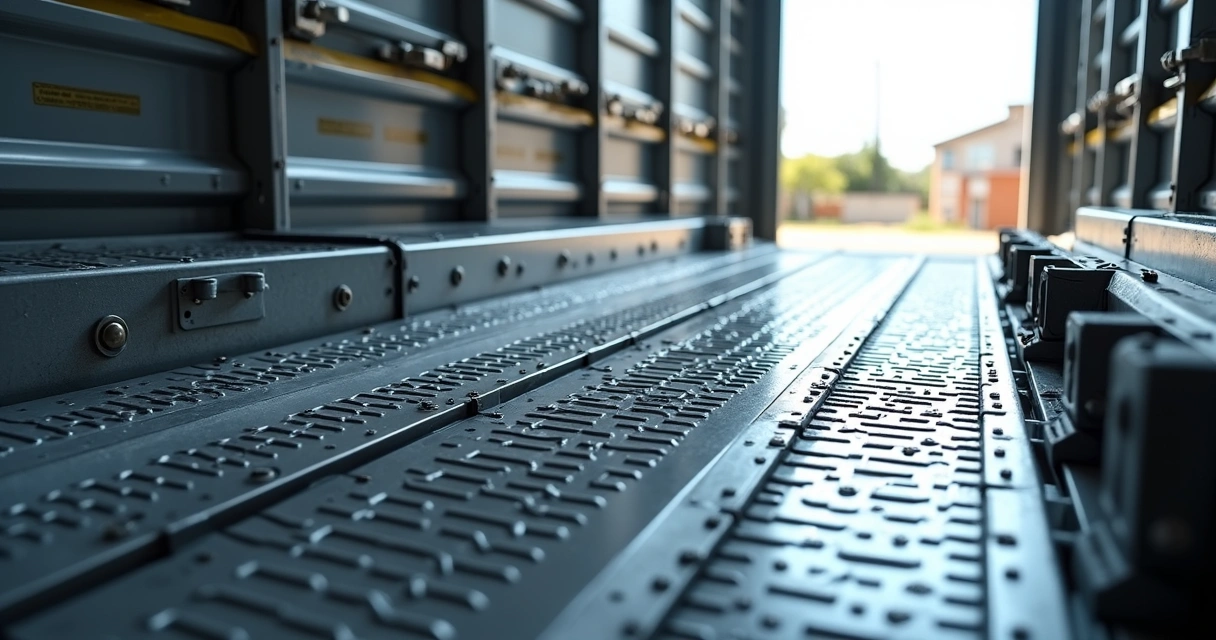 Detalhe do sistema de piso móvel da cavaqueira Metalesp