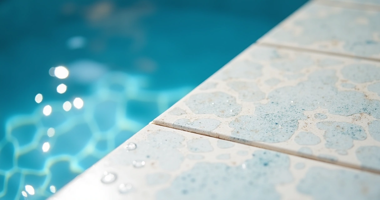 Revestimento para Piscina: Tipos, Vantagens e Cuidados 1 Detalhe próximo de porcelanato antiderrapante em borda de piscina