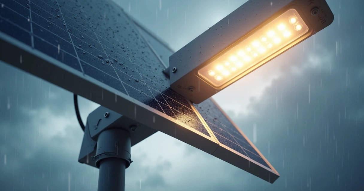 Detalhe de poste solar com certificação ip66 
