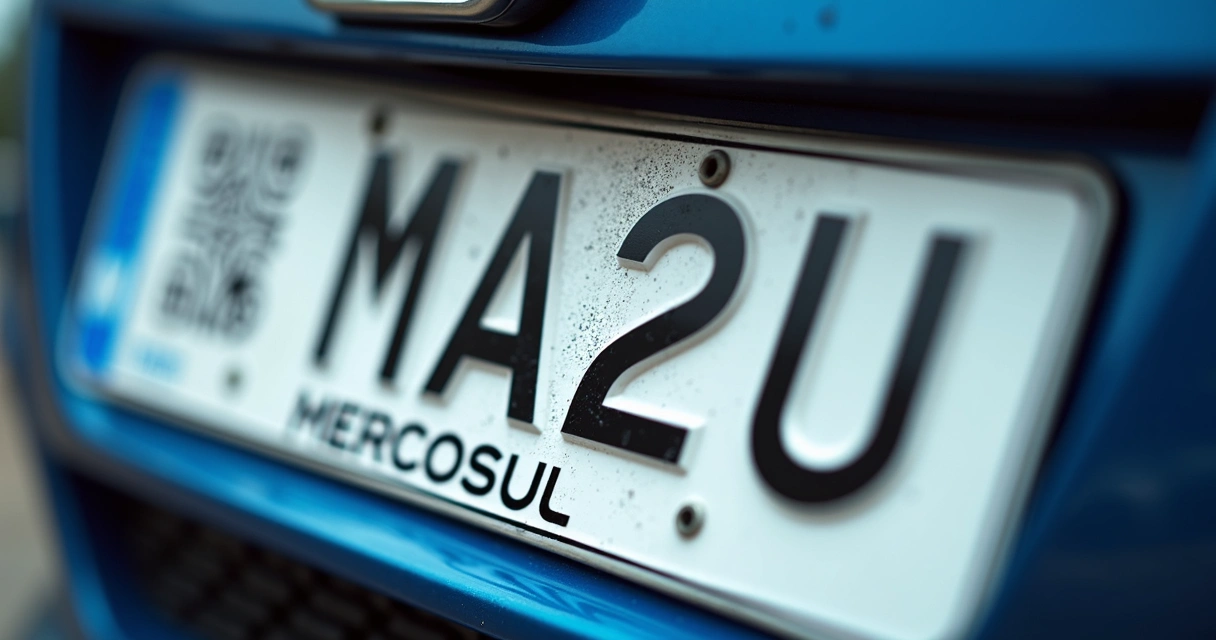 Detalhe do QR Code em placa do Mercosul