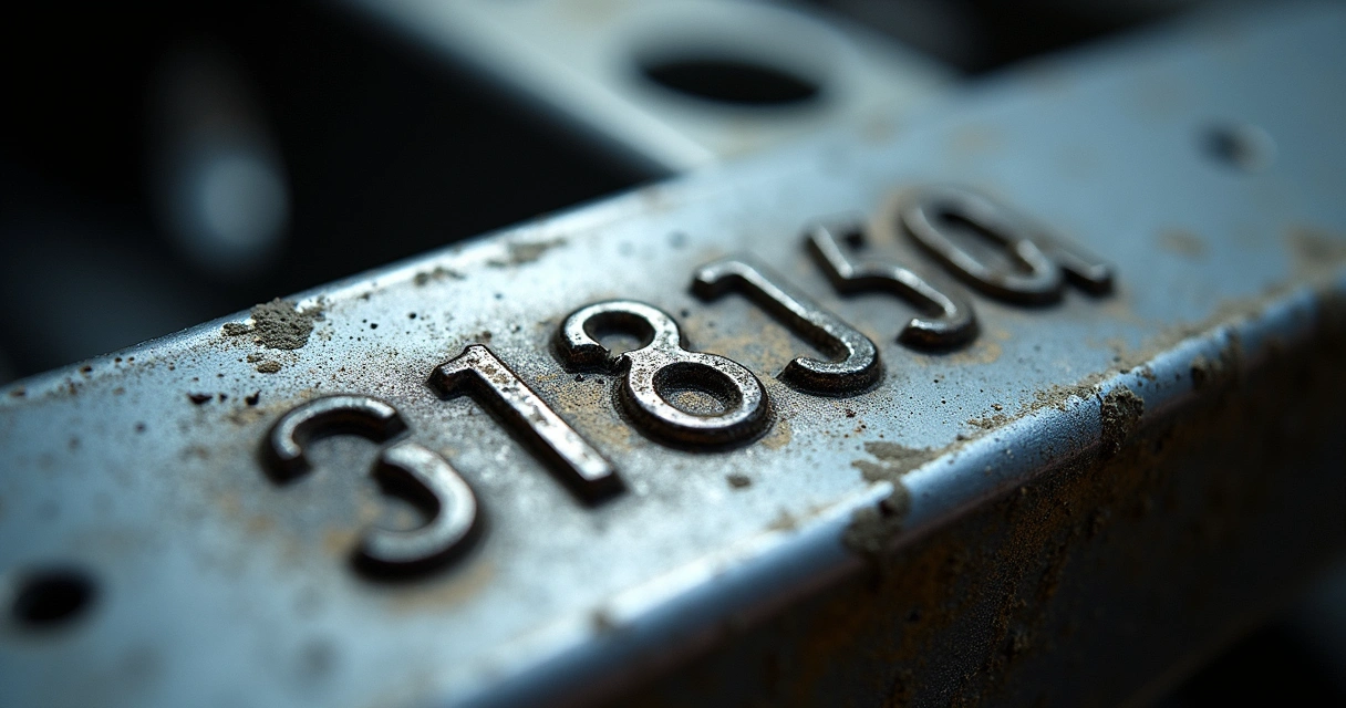 Detalhe de metal com sinais de remarcação