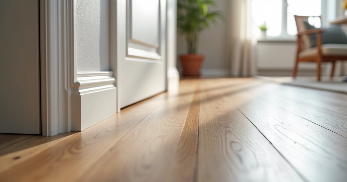 Detalhe de rodapé e juntas de piso junto à porta