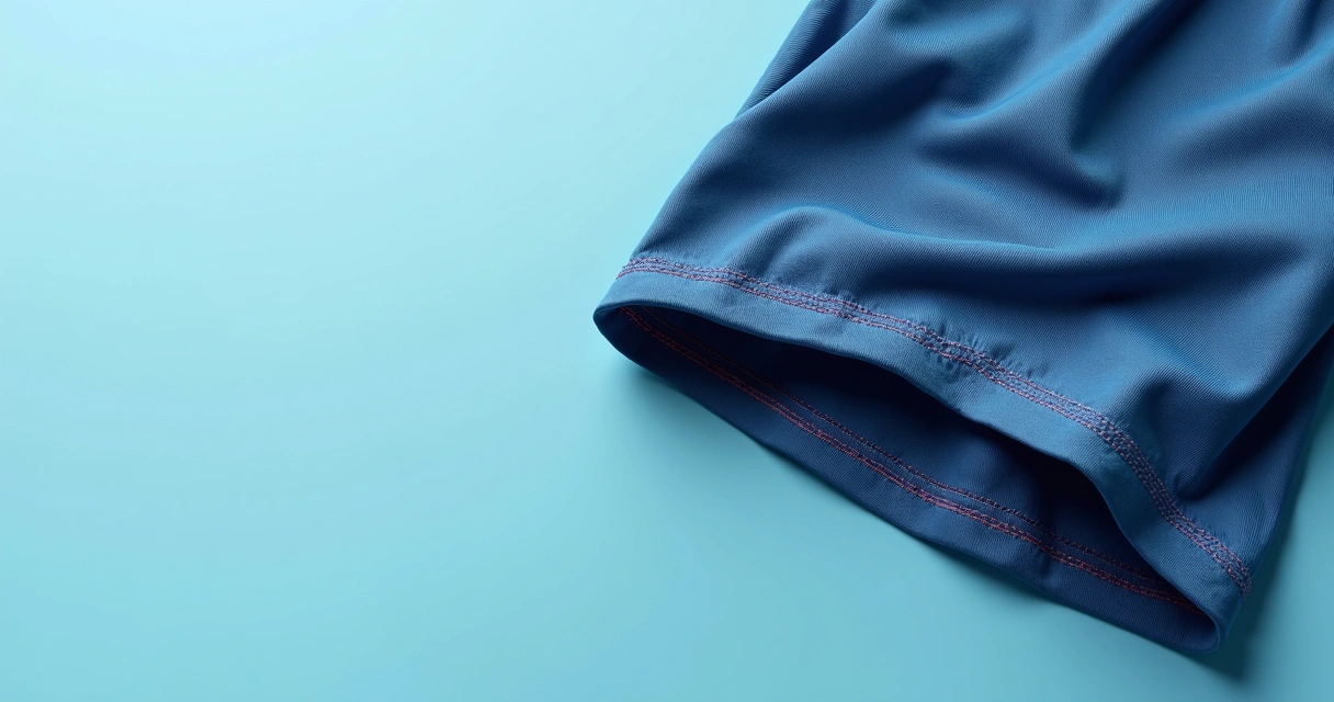 Close do tecido de bermuda esportiva, mostrando elasticidade e costura reforçada