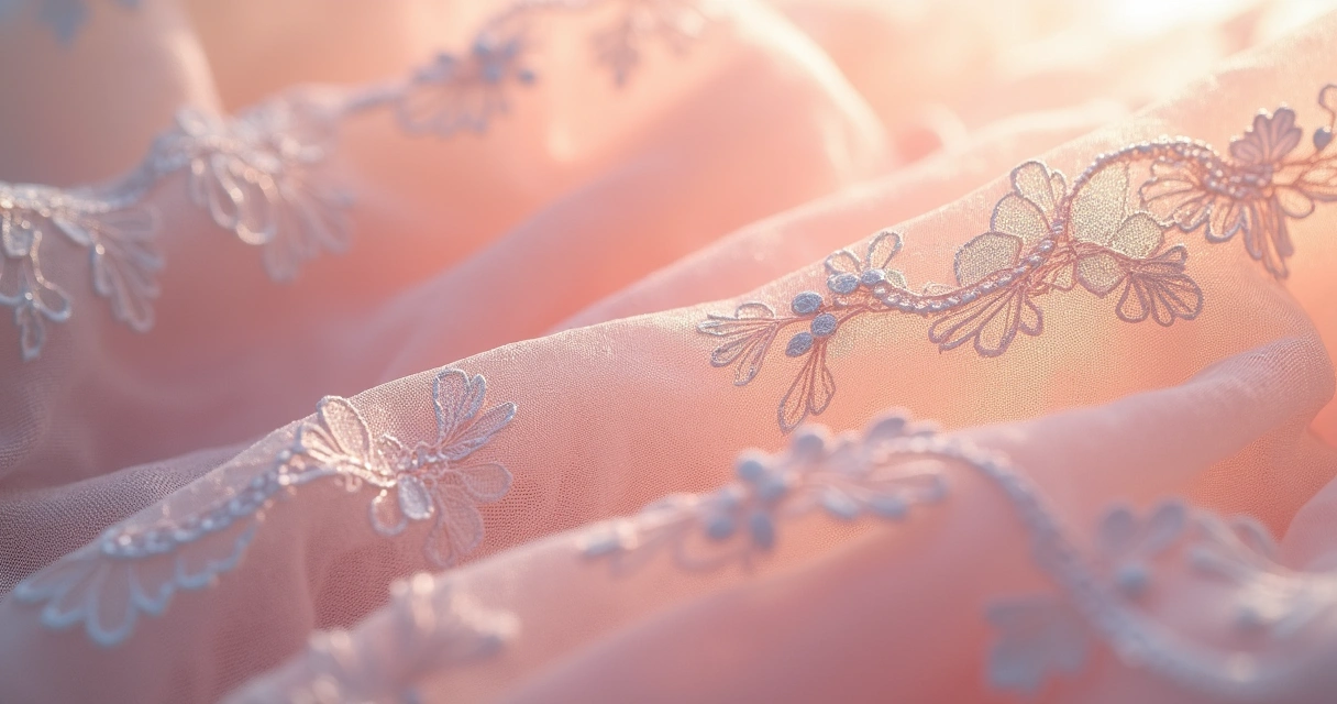 Detalhe de tecido de tule e renda