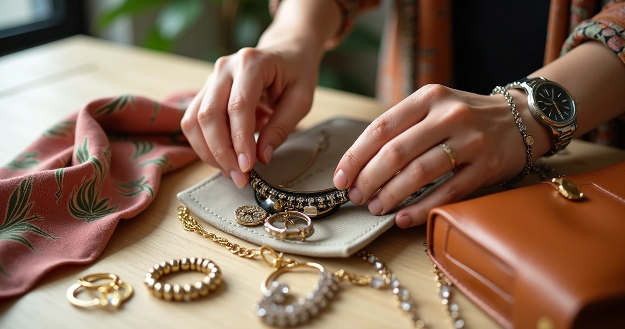 Detalhes de acessórios vintage e contemporâneos combinados