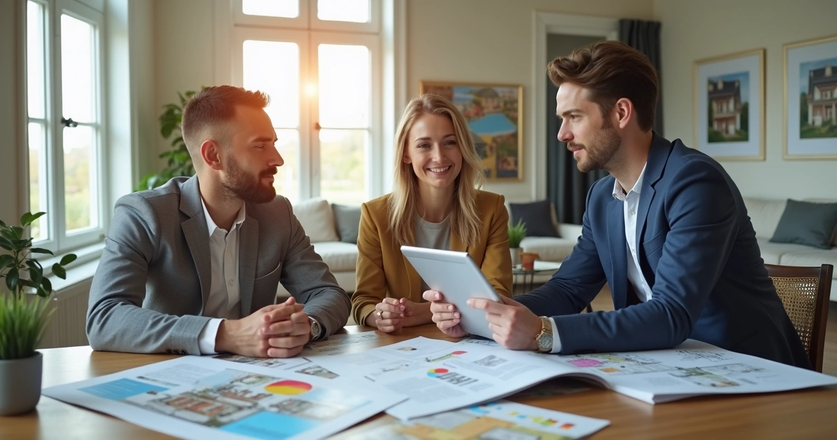 Corretor mostrando anúncio detalhado para clientes