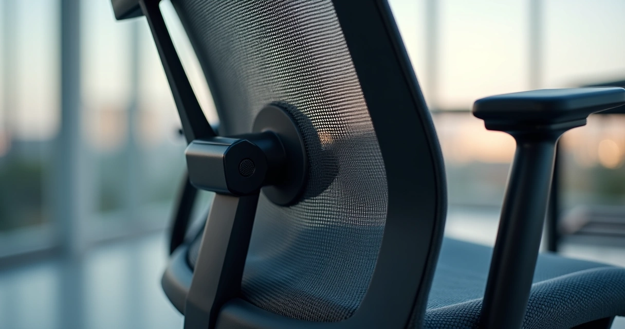 Detalhes de cadeira mesh e apoio lombar 