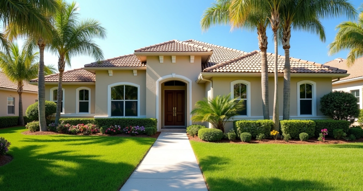 Exterior de casa com jardim bem cuidado na Flórida 