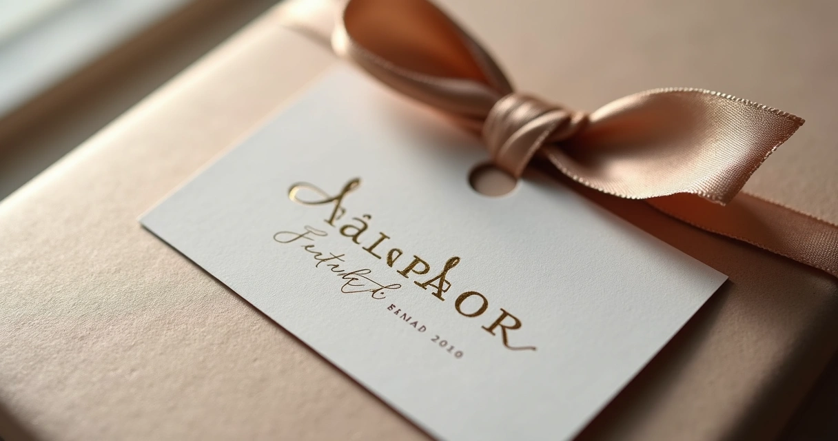 Detalhes de acabamento e acessórios em embalagens de moda, como hot stamping e tags. 