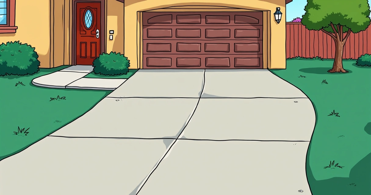 Path and facade of the Simpsons' house with artistic heritage in the concrete