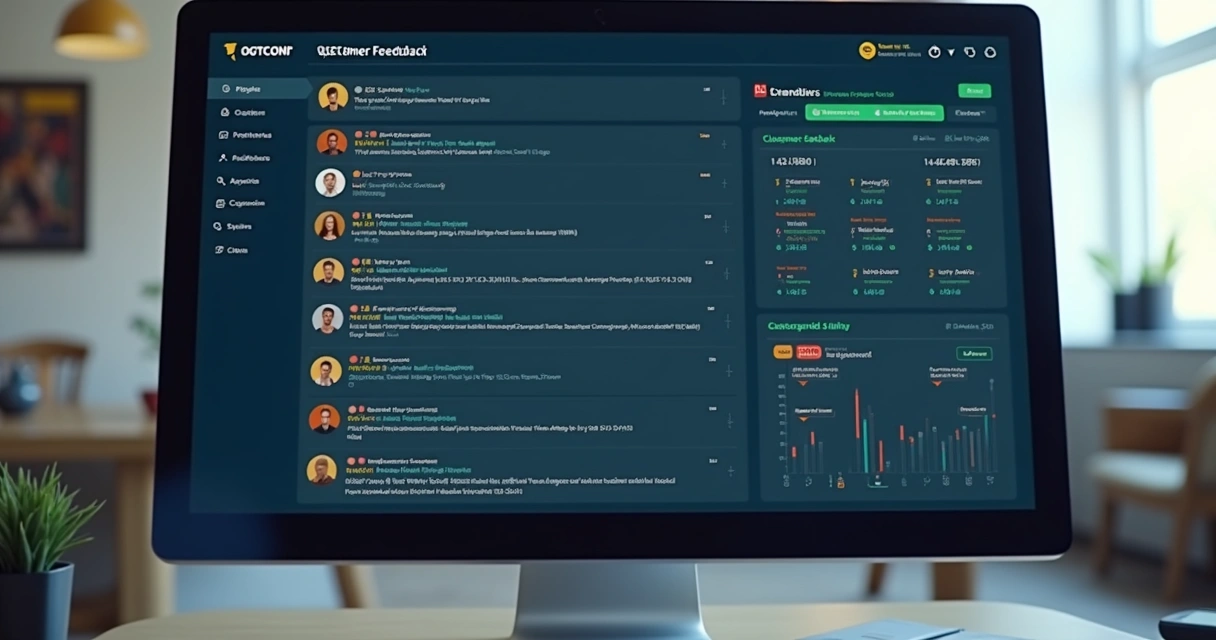 Análise detalhada de feedback do cliente exibida em tela de computador. 