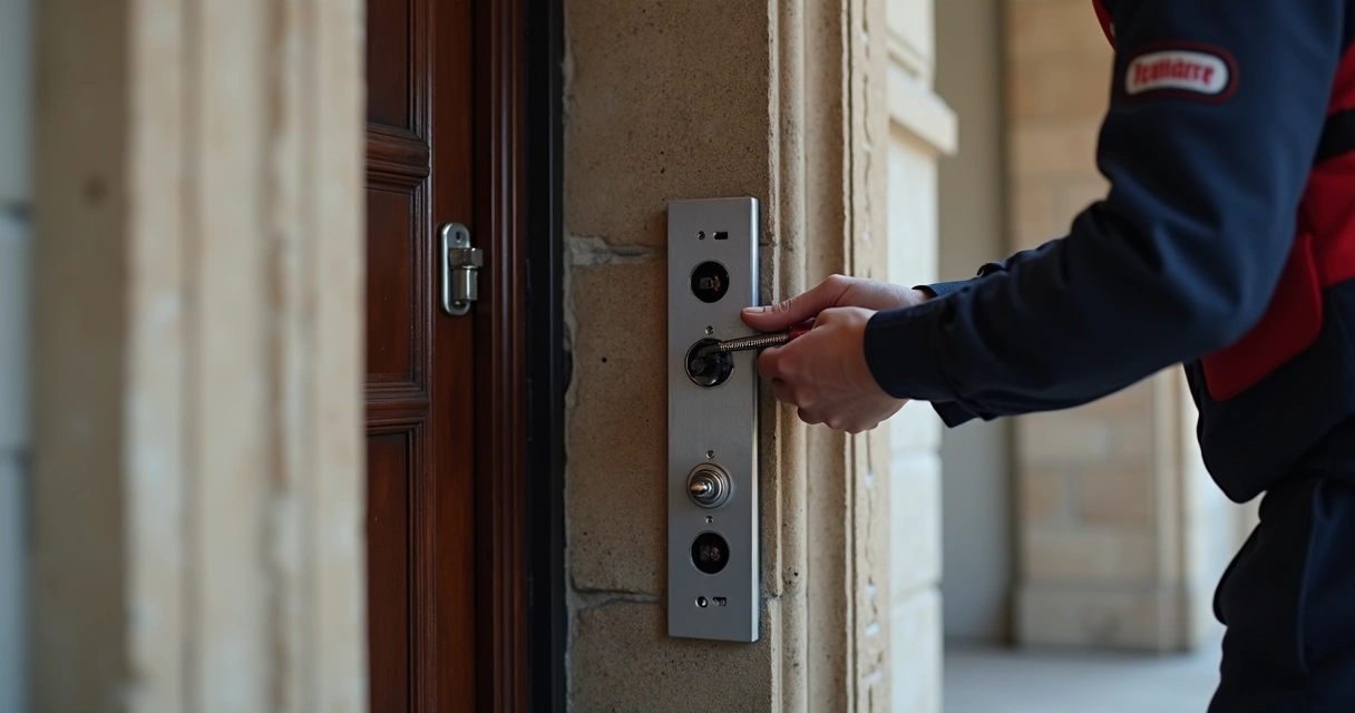 Detalhes da instalação de porta automática em entrada histórica 