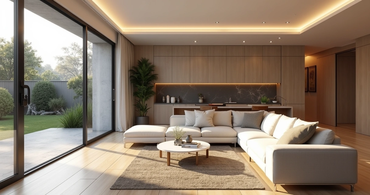 Sala moderna mobiliada de casa nova em condomínio