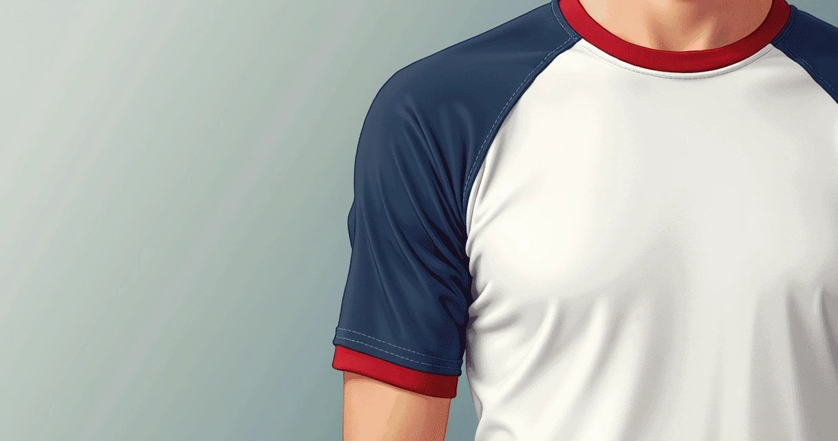 Detalhe da costura da manga em camiseta raglan masculina