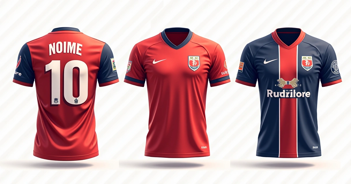 Detalhes de personalização em uniformes esportivos: nomes, números, logos
