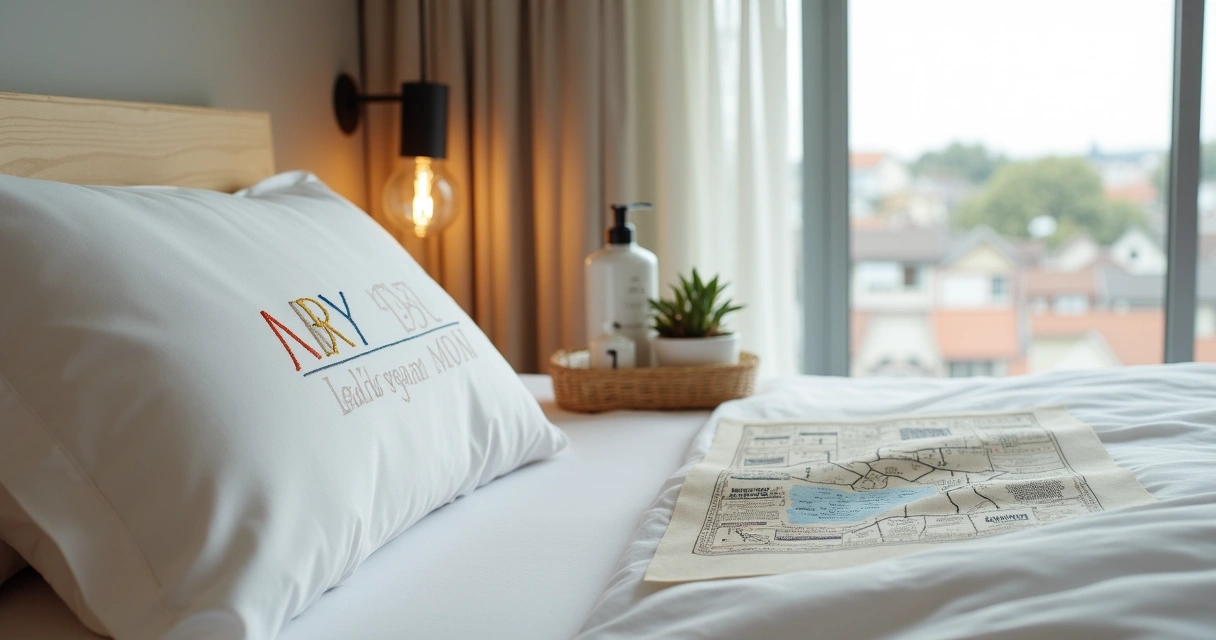 Detalhes personalizados na cama de hotel