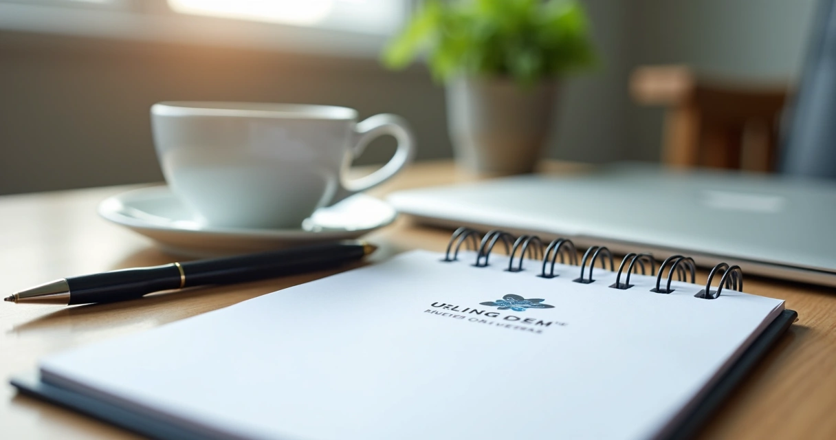 Bloco de anotações e caneta personalizados em consultório 