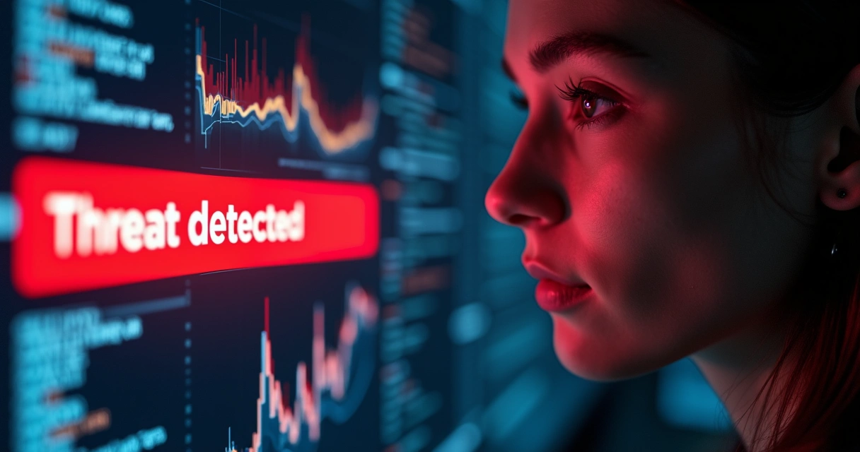 Interface de sistema de TI mostrando alerta de ameaça detectada 