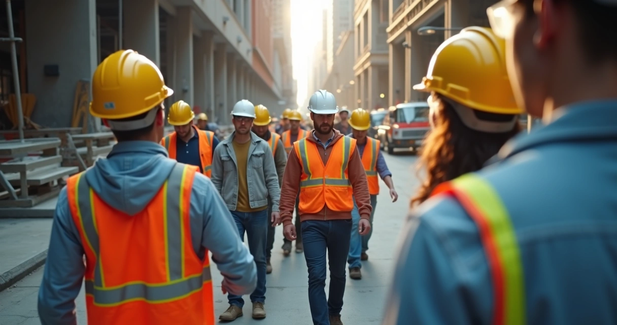 Trabalhadores com EPI sendo detectados por IA em canteiro 