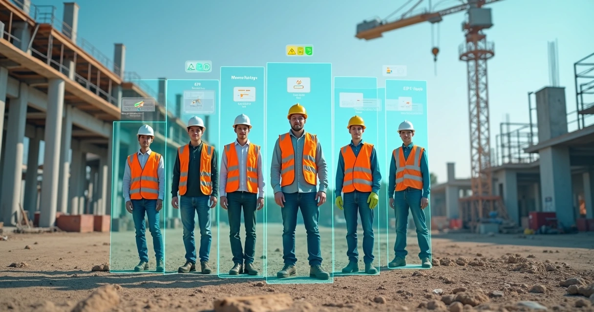 Algoritmo de IA analisando trabalhadores com EPI em canteiro de obras 