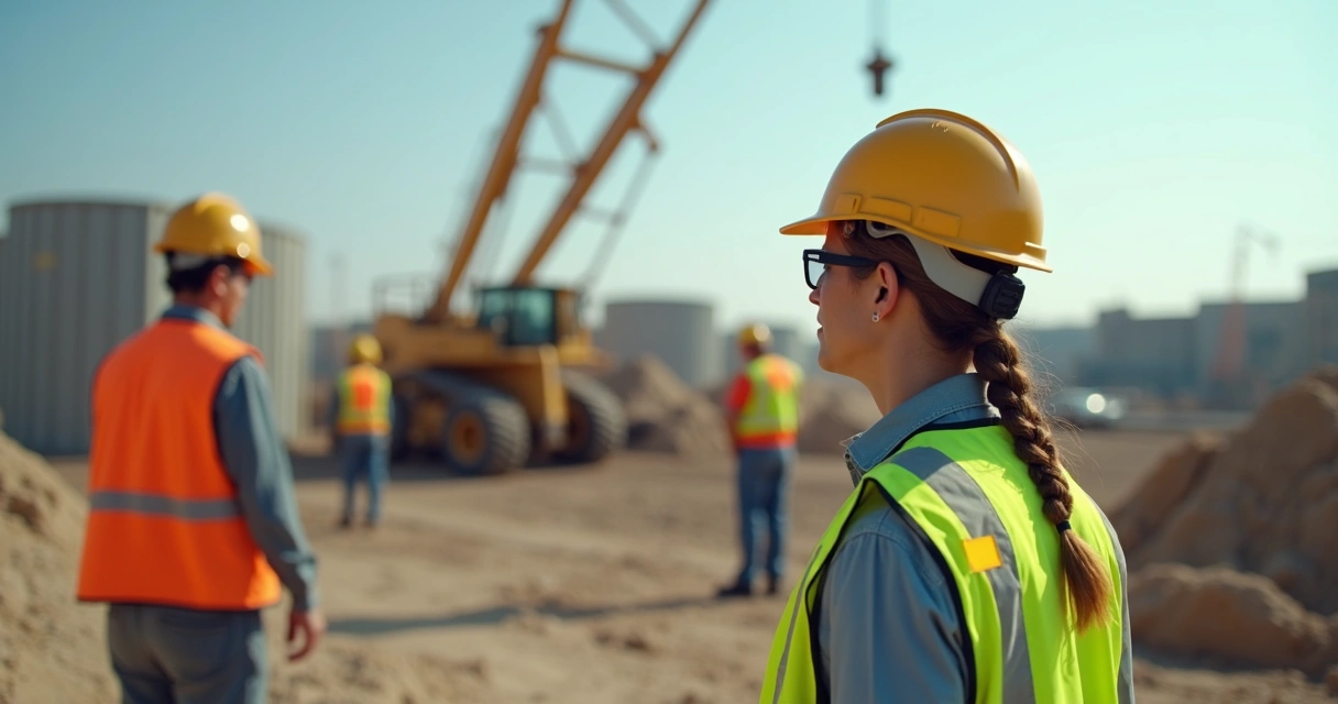 Trabalhadores em obra sendo identificados por inteligência artificial com EPIs 