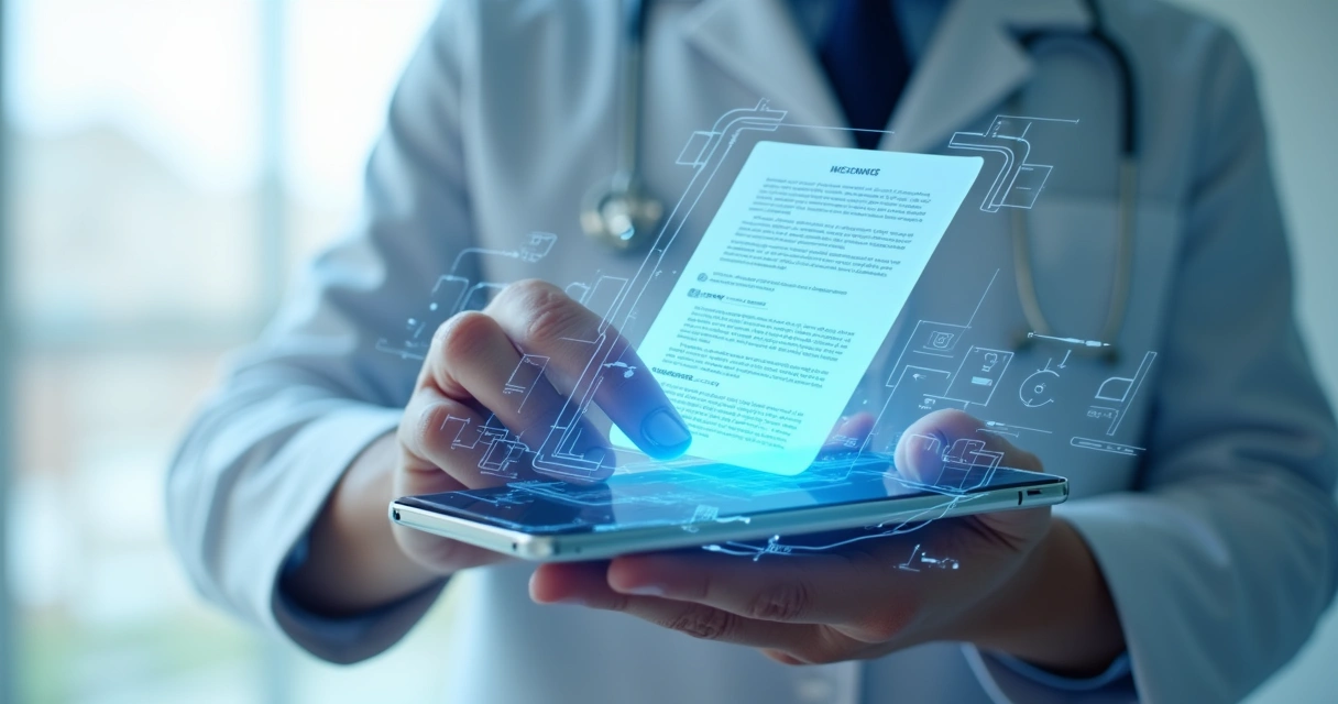 Documento digital sendo escaneado com análise de fraude por inteligência artificial 