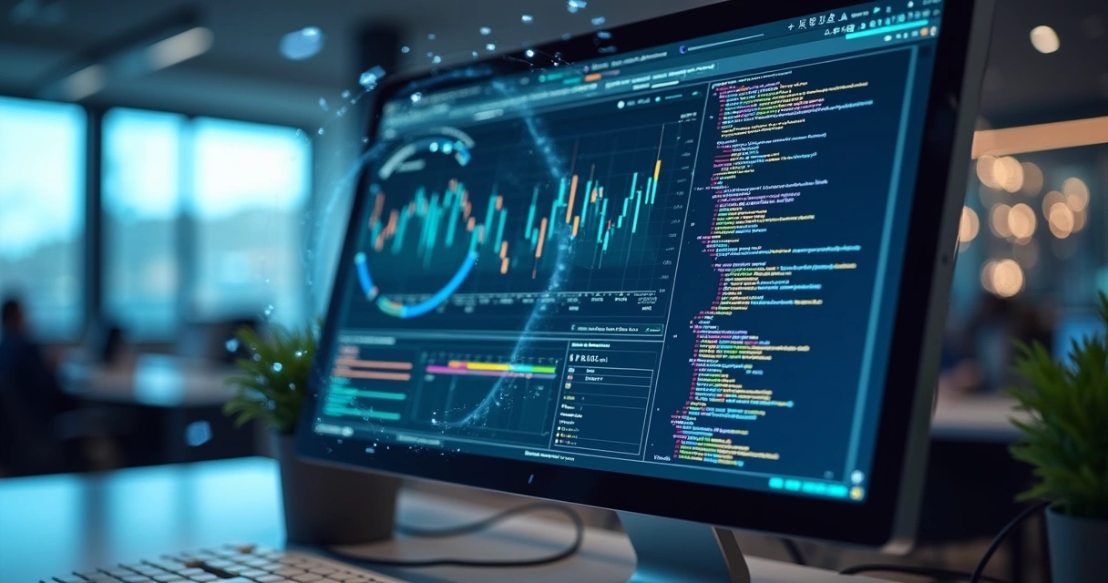 Tela de computador exibindo análise de texto para detectar conteúdo gerado por inteligência artificial junto a gráficos e códigos 
