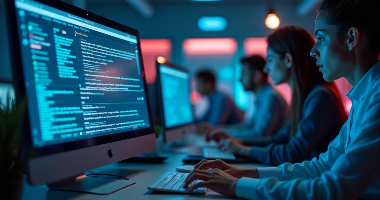 Computador mostrando detecção de ransomware em tela se destacando do resto do escritório 