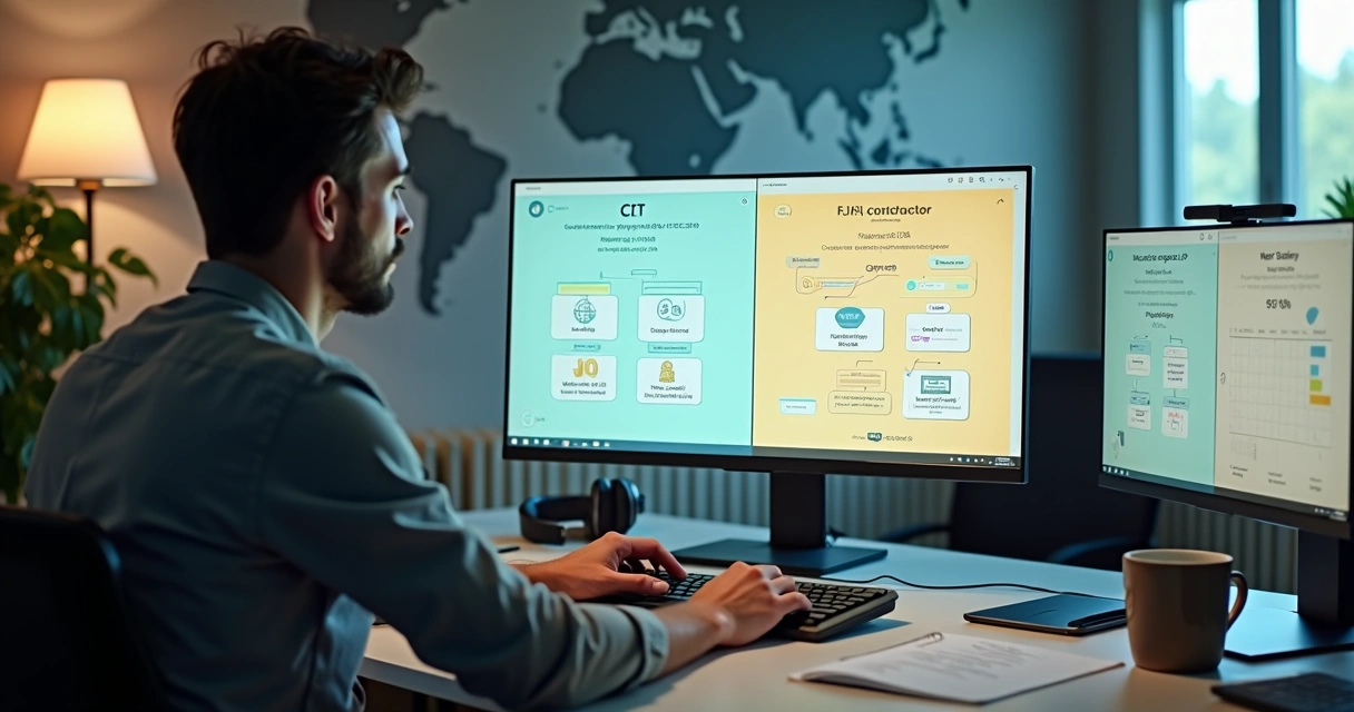 Desenvolvedor sênior comparando contrato CLT e PJ com foco em carreira internacional 