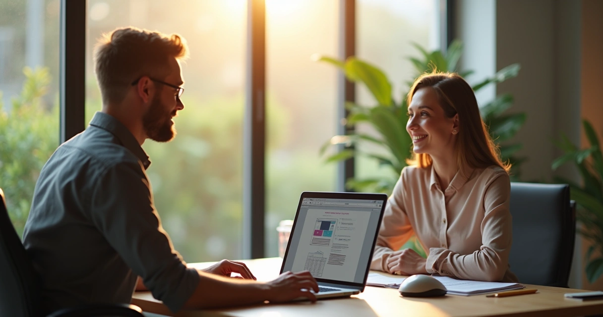 Web developer meeting with client in modern office 