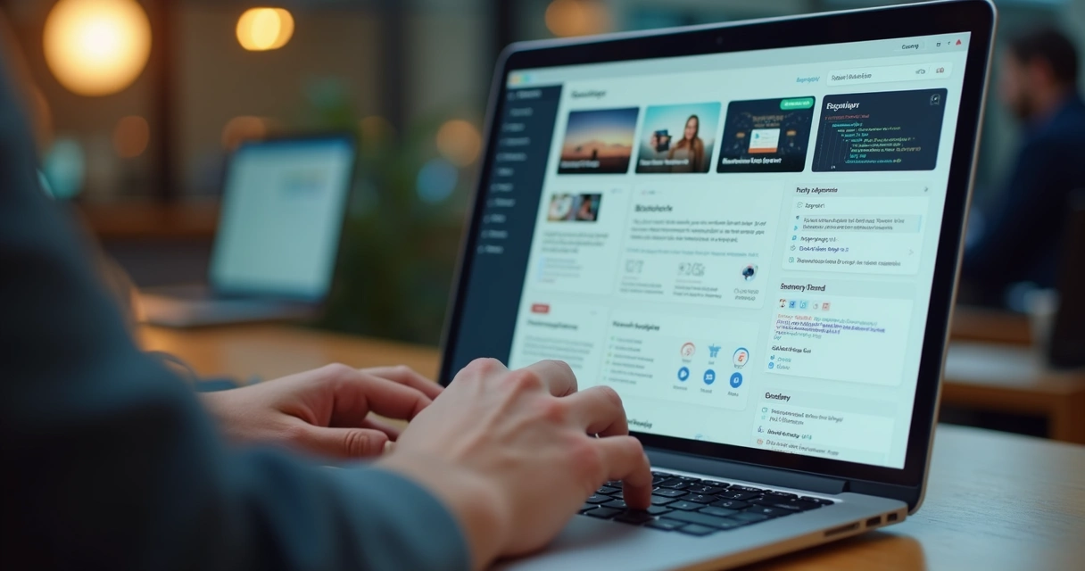 Person analyzing developer portfolio on a laptop 