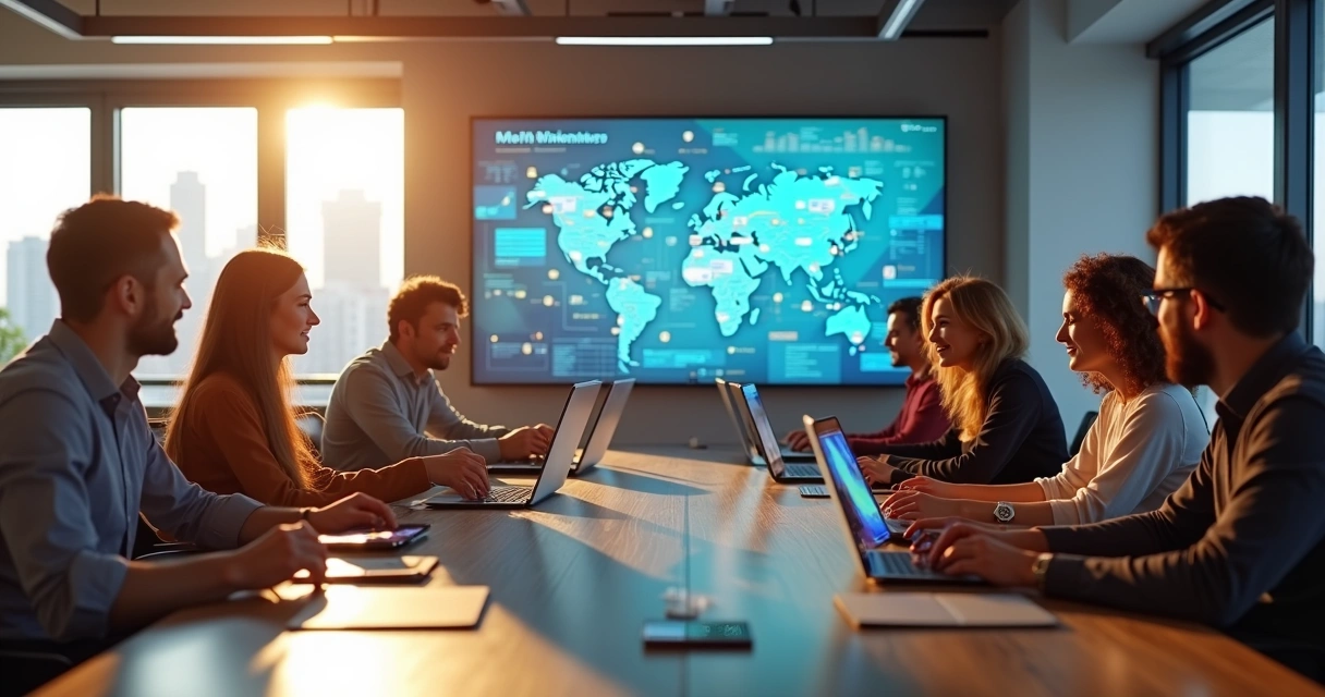Developers collaborating at modern office table 