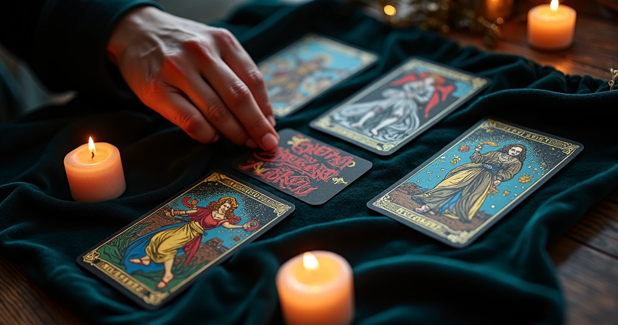 Tarot spread with Devil card and others together 