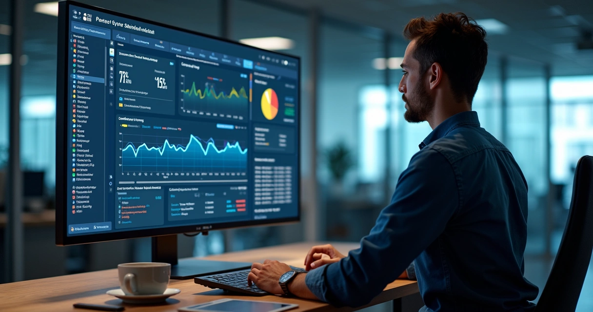 Developer checking a performance dashboard on a large screen