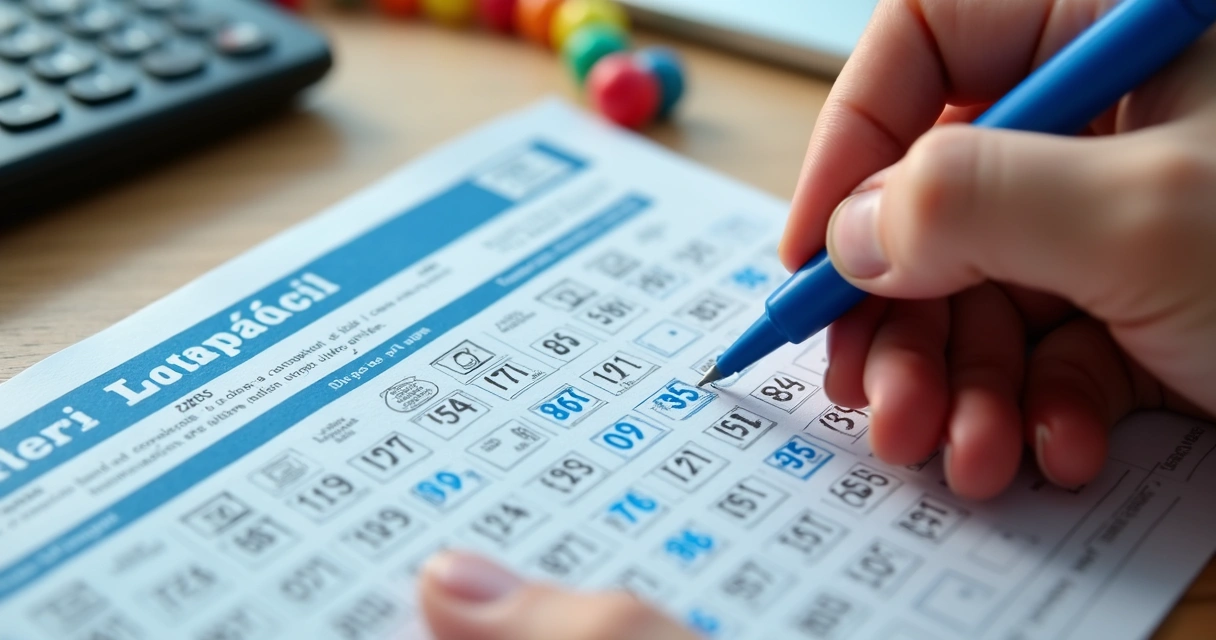 Volante da Lotofácil preenchido automaticamente com caneta azul 